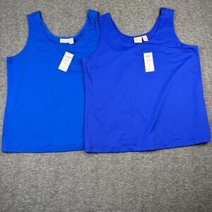 Lot of 2 NWT Chico's Microfiber Knit Tank Tops Blue Women's XL Layering Stretch